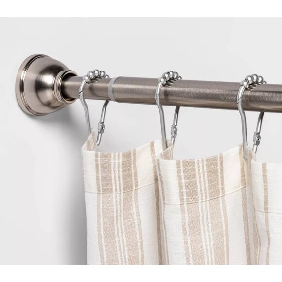 Dual Mount Brushed Nickel Finish Half Moon End Shower Curtain Rod 43" - 72" Long - Picture 1 of 7